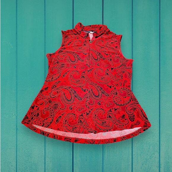 Tommy Hilfiger Red Paisley Polo Halter Tank Size M - Picture 1 of 8